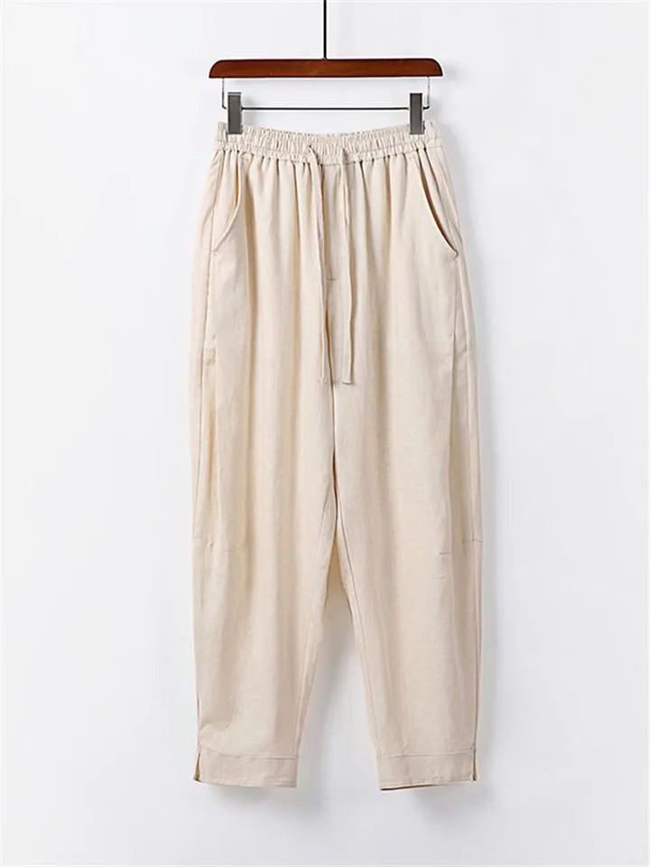 Daily Wear Leg Cuff Slit Design Stylish Loose Straight-Leg Trousers