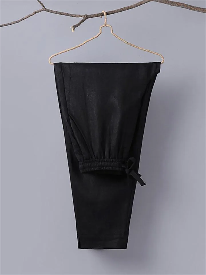 Daily Wear Leg Cuff Slit Design Stylish Loose Straight-Leg Trousers