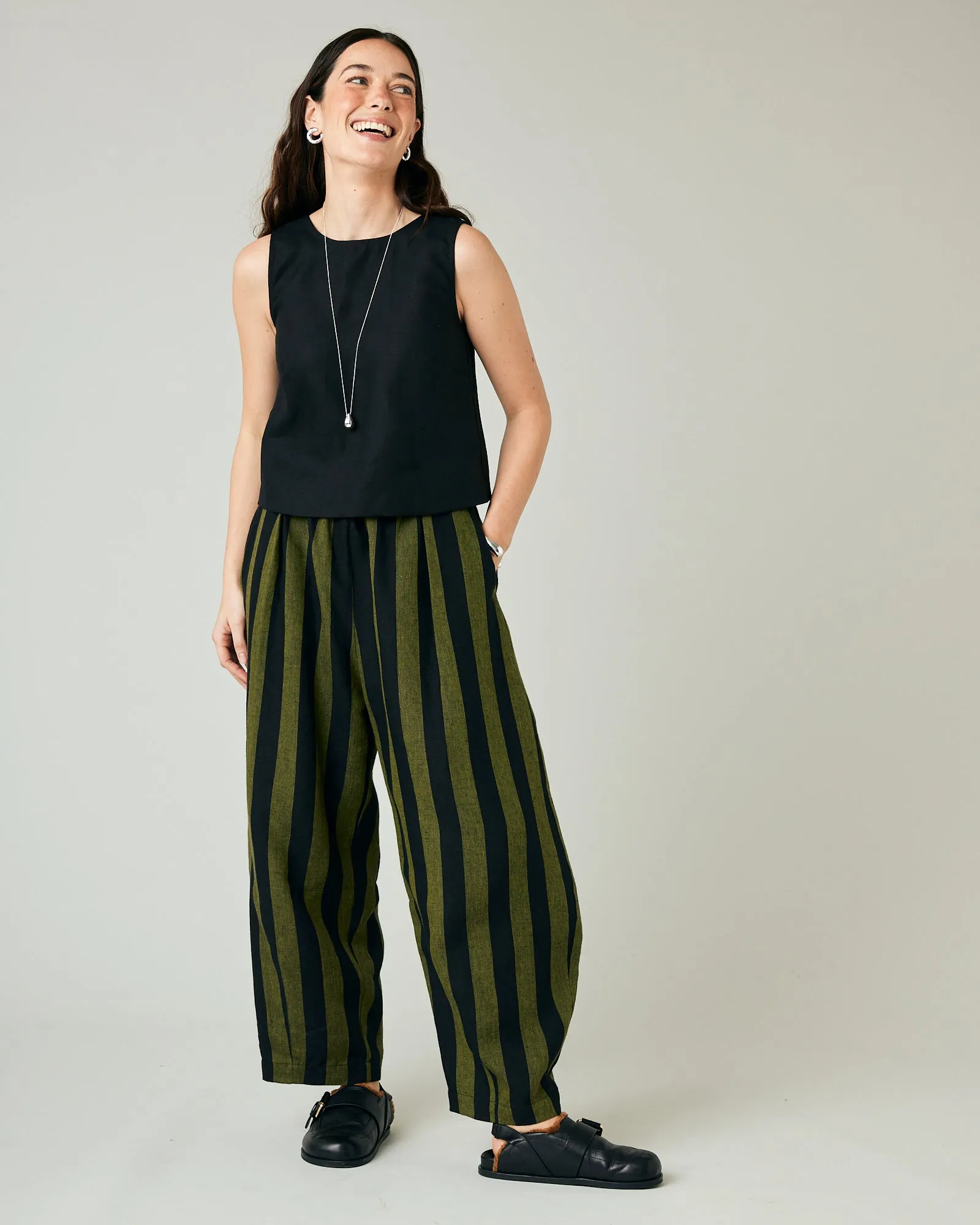 Daisy Black & Olive Stripe
