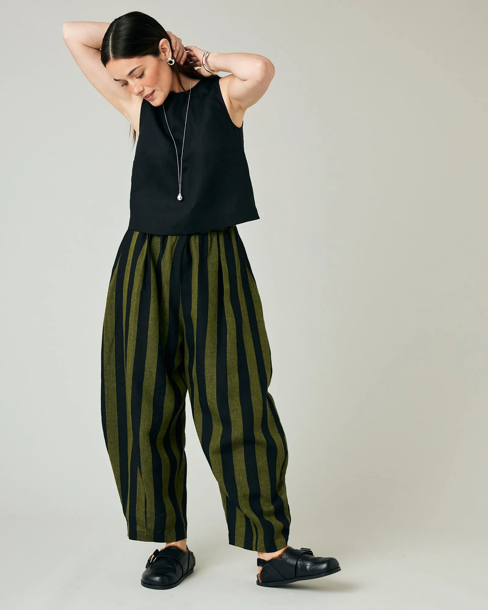 Daisy Black & Olive Stripe