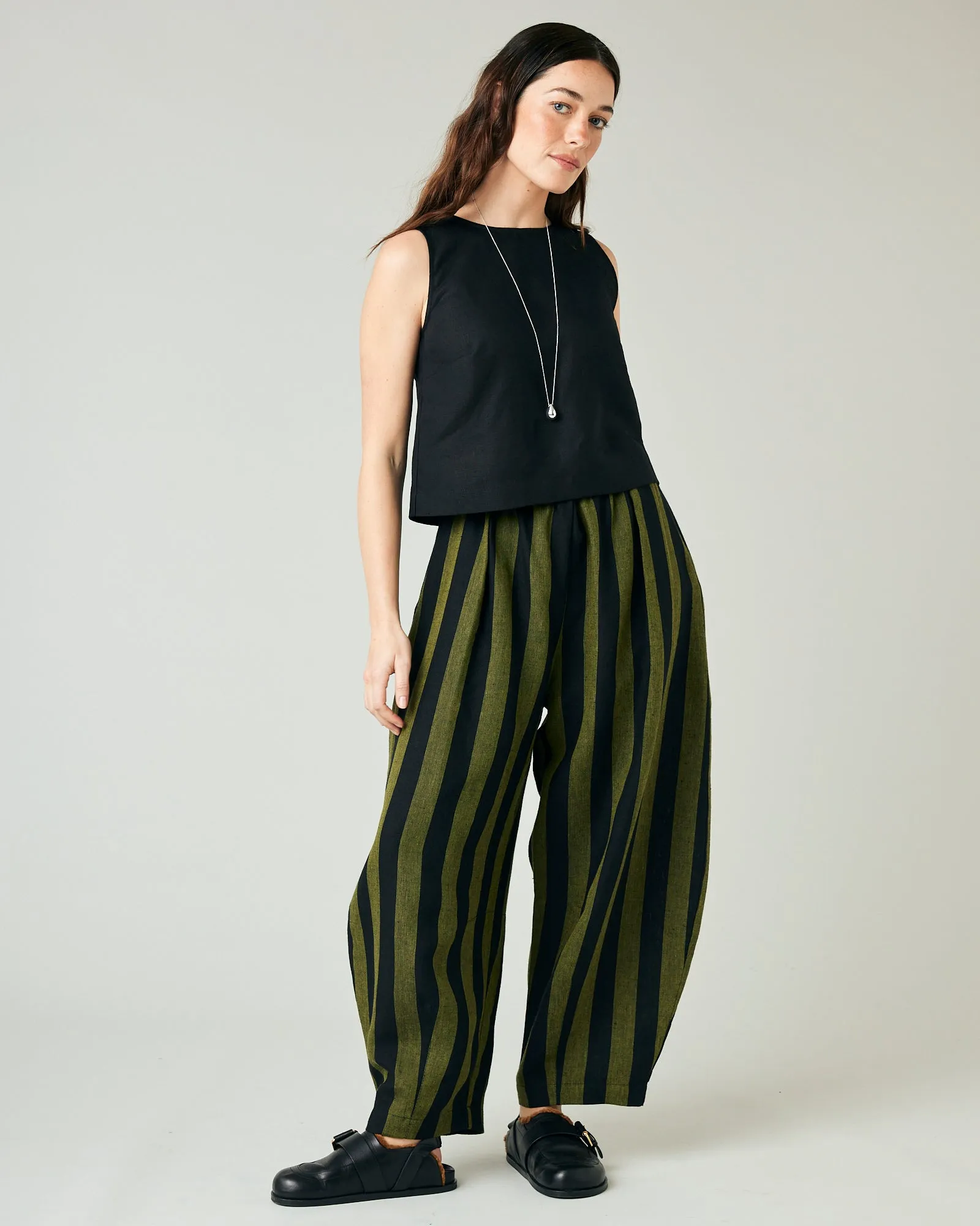 Daisy Black & Olive Stripe
