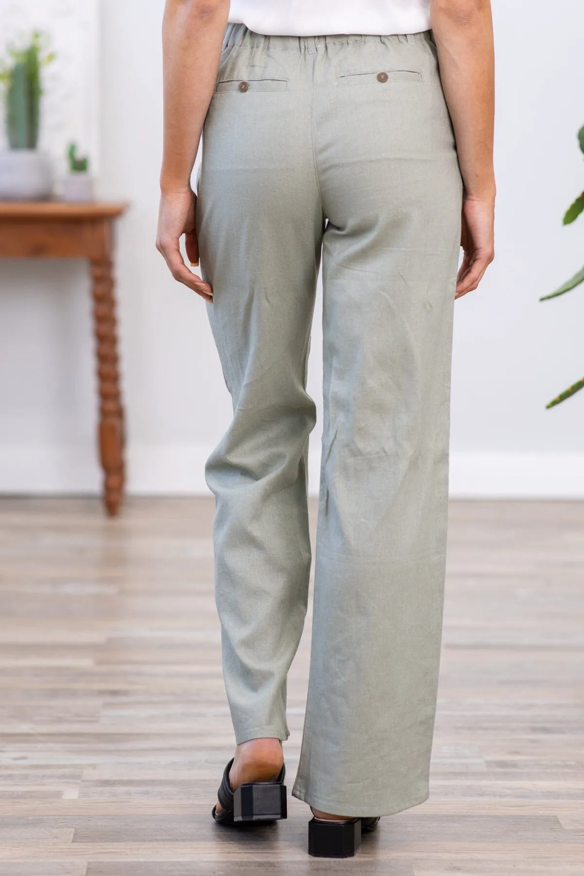 Dark Sage Wide Leg Trouser Pants
