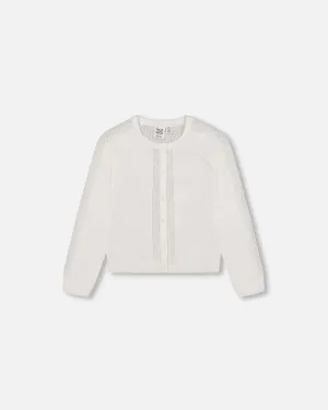 Deux Par Deux Cotton Knit Cardigan Off White