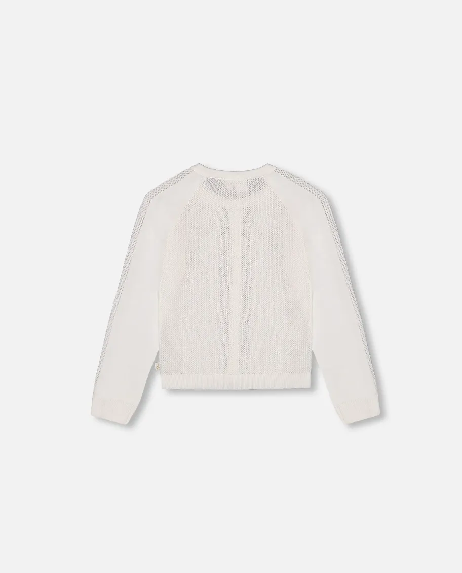 Deux Par Deux Cotton Knit Cardigan Off White