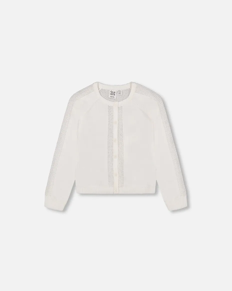Deux Par Deux Cotton Knit Cardigan Off White