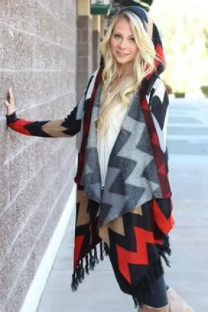 Double Zero | Chevron Sweater Cardigan with Hood