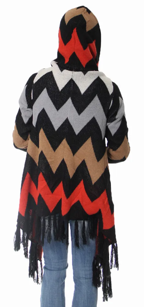 Double Zero | Chevron Sweater Cardigan with Hood