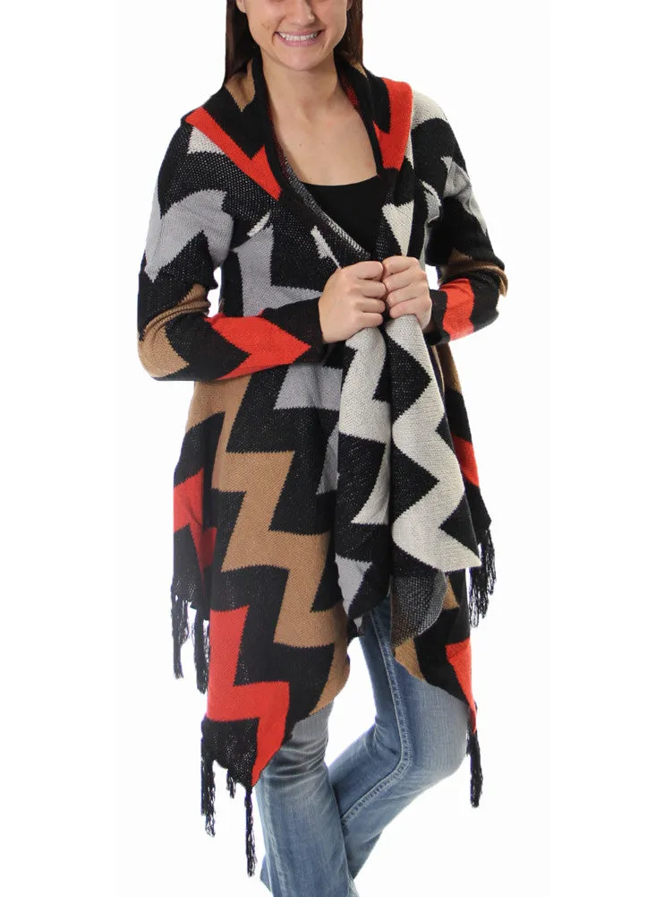 Double Zero | Chevron Sweater Cardigan with Hood