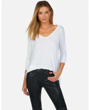 Dylan 3/4 VNeck Draped Tee White