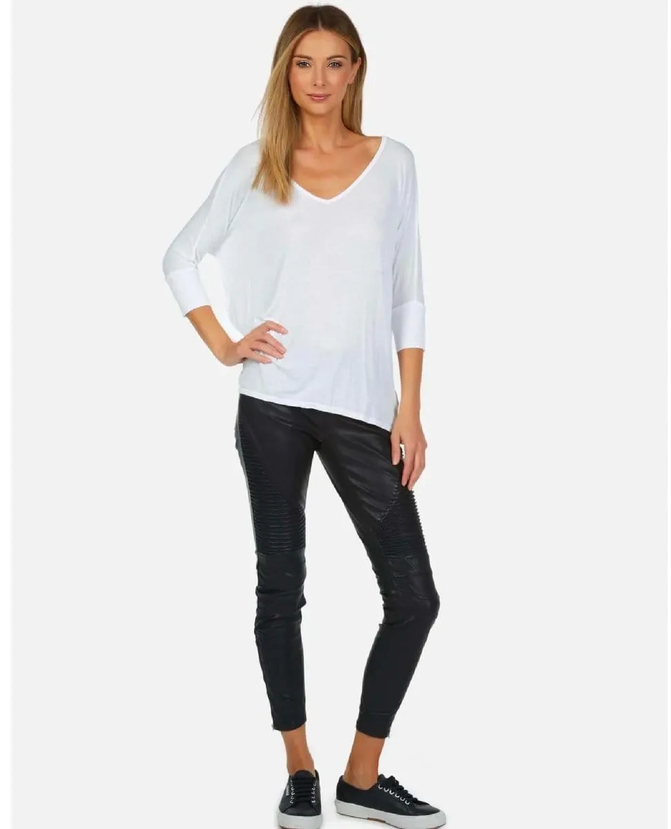 Dylan 3/4 VNeck Draped Tee White