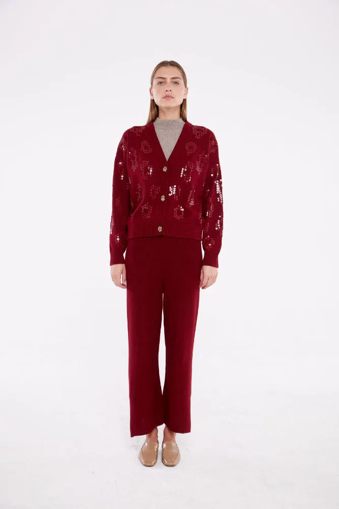 Embellished Cardigan in Ruby