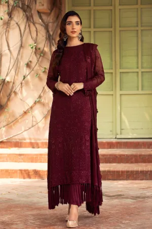 Embroidered Chiffon Party Dress In Plum Shade #PF141