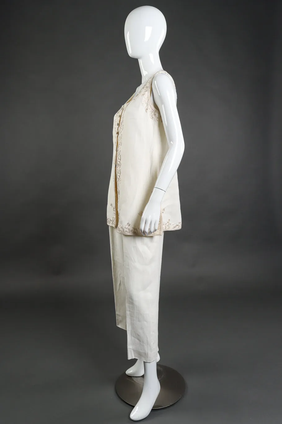 Embroidered Linen Vest and Pant Set