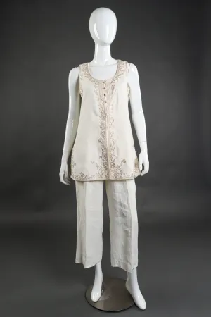Embroidered Linen Vest and Pant Set