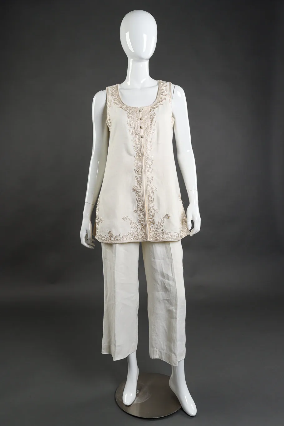 Embroidered Linen Vest and Pant Set