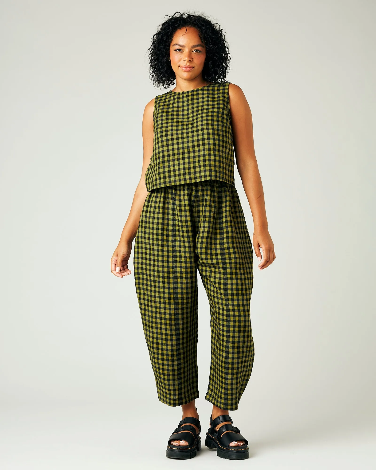 Esme Green Gingham Linen Top