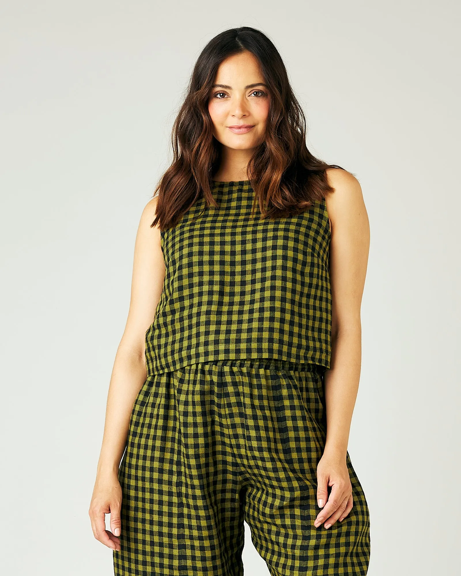 Esme Green Gingham Linen Top
