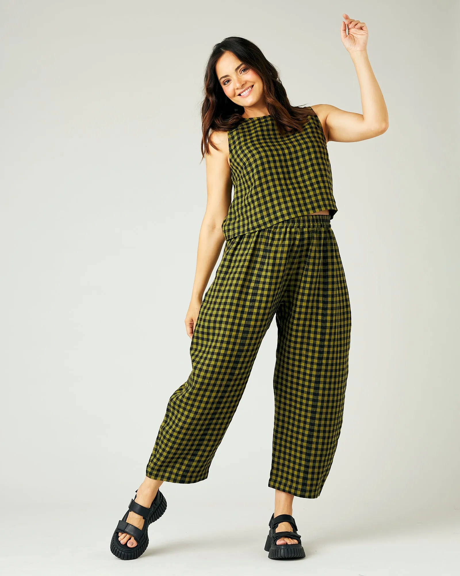 Esme Green Gingham Linen Top