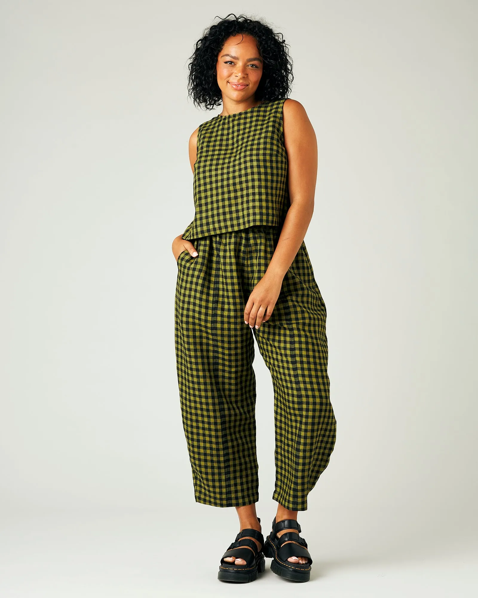 Esme Green Gingham Linen Top