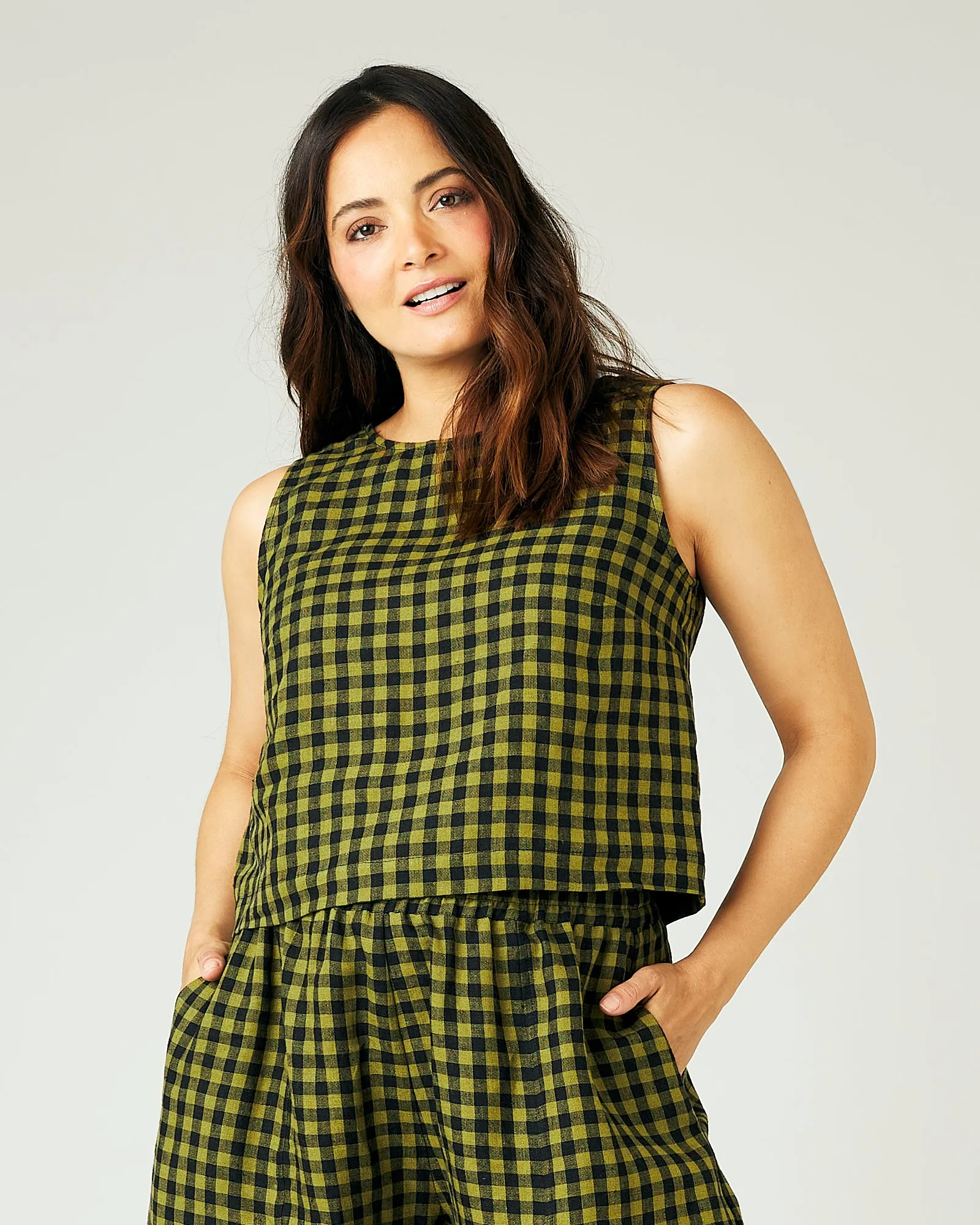 Esme Green Gingham Linen Top