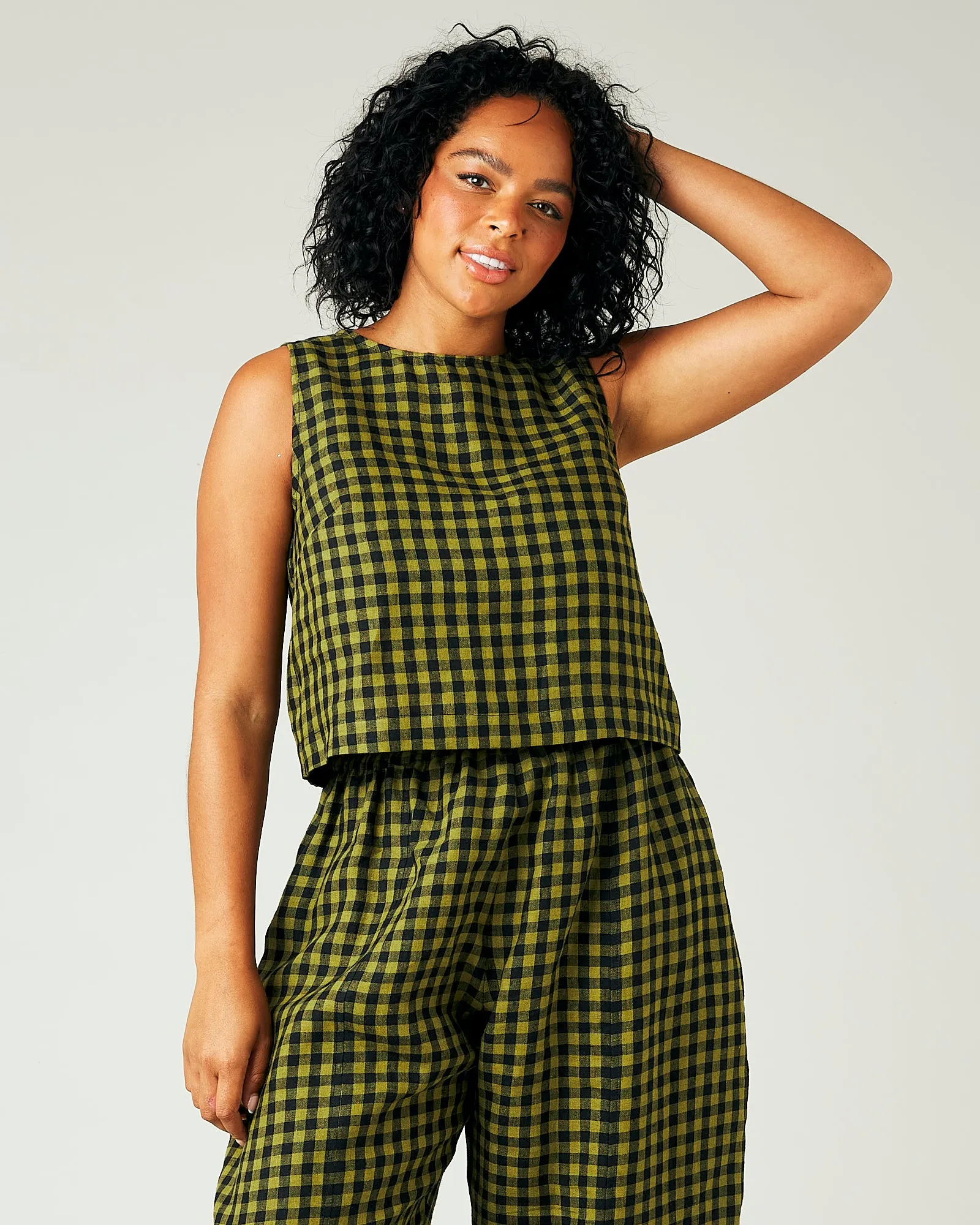 Esme Green Gingham Linen Top