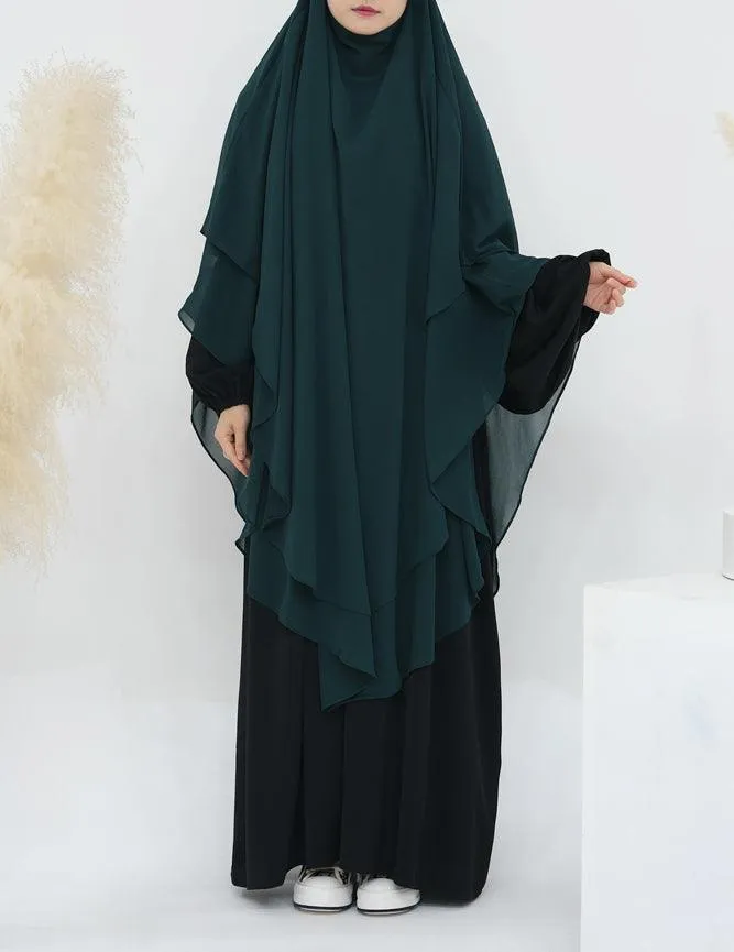 Extra Long Dark Green Chiffon Two-Layer Veil - Perfect for Special Occasions