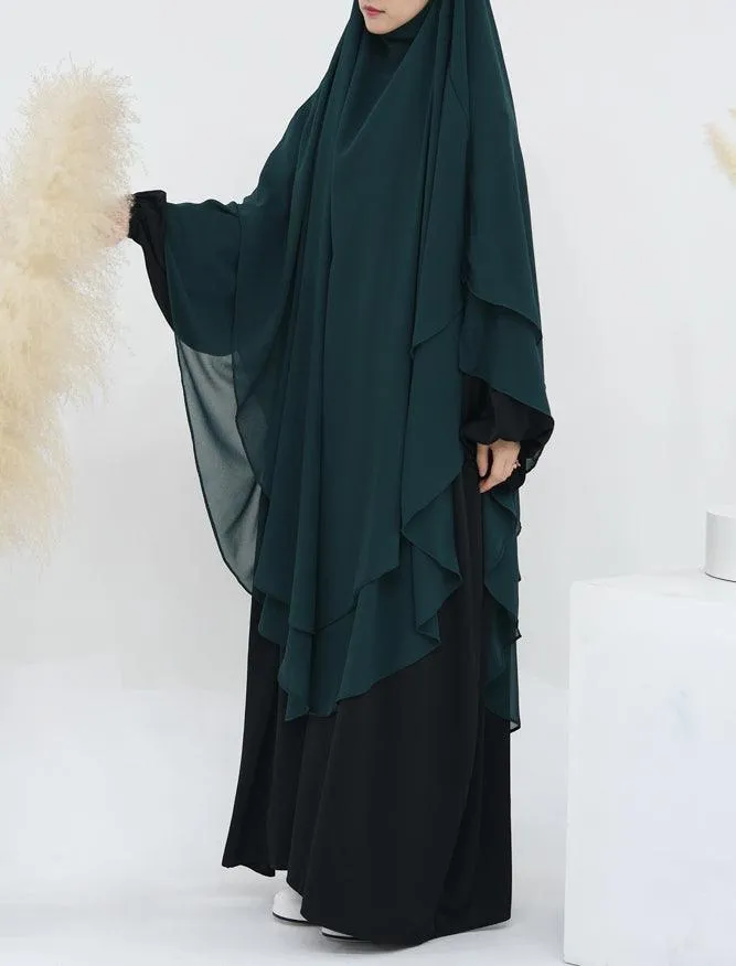 Extra Long Dark Green Chiffon Two-Layer Veil - Perfect for Special Occasions