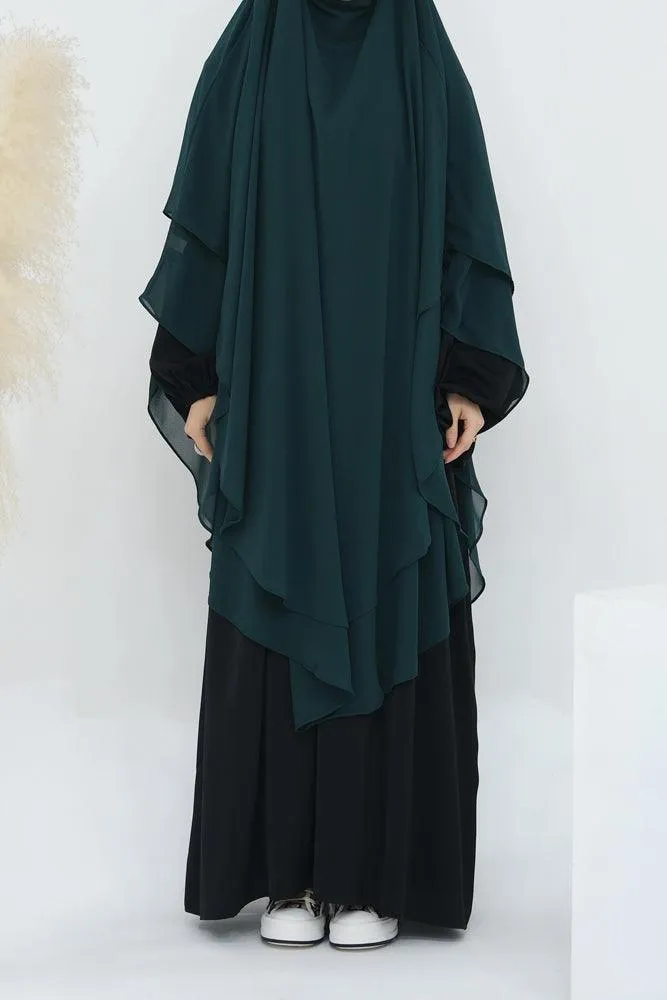 Extra Long Dark Green Chiffon Two-Layer Veil - Perfect for Special Occasions