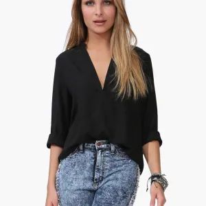Fashion Spring Long Sleeve V-neck Chiffon Vintage T Shirt Tops