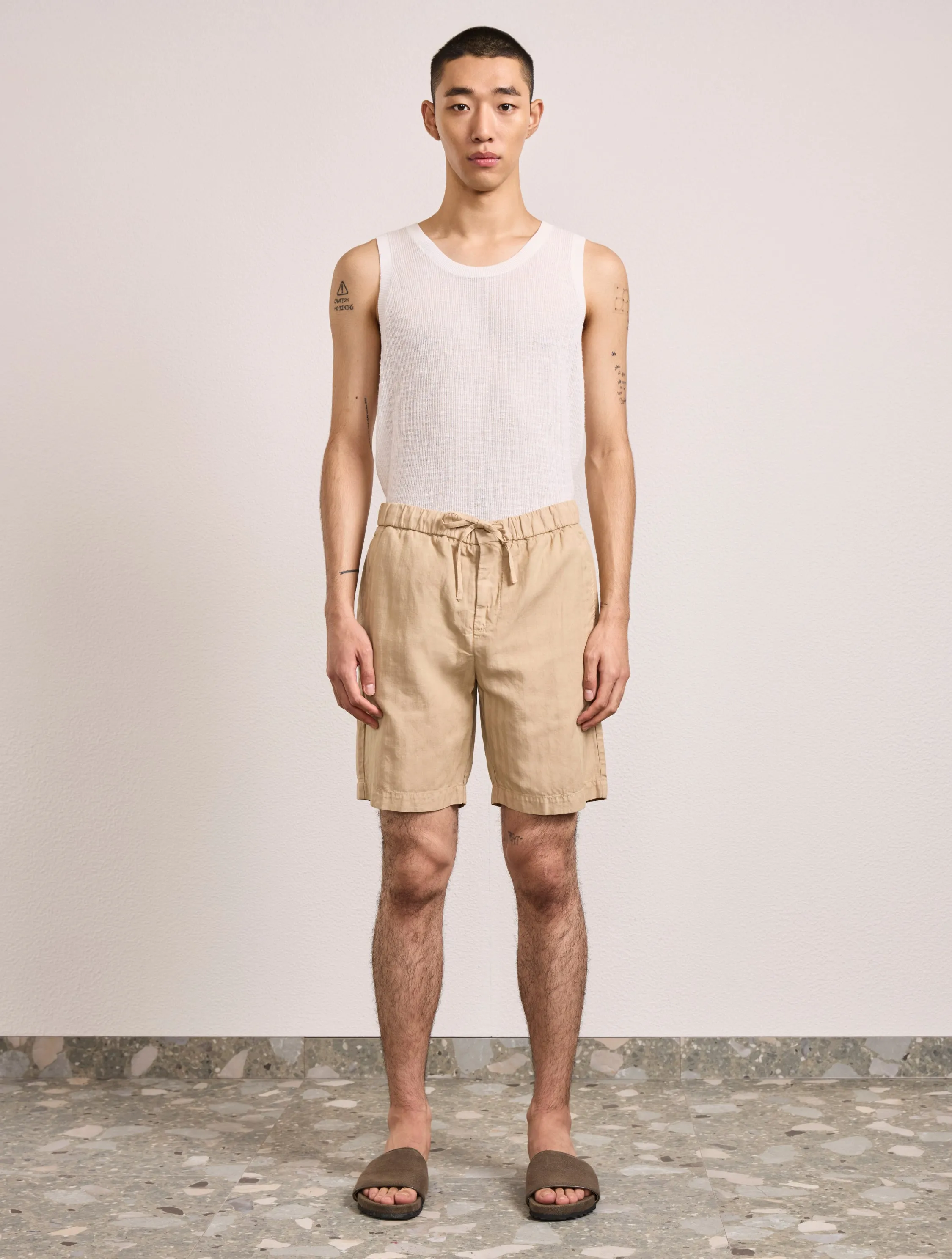FELIPE HERRINGBONE LINEN SHORTS