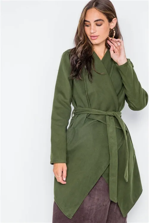 Fleece Drape Front Jacket | Olive