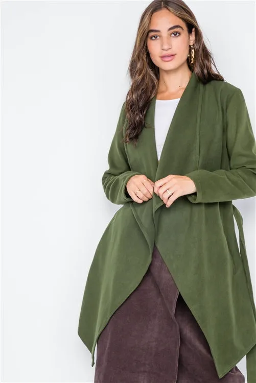 Fleece Drape Front Jacket | Olive