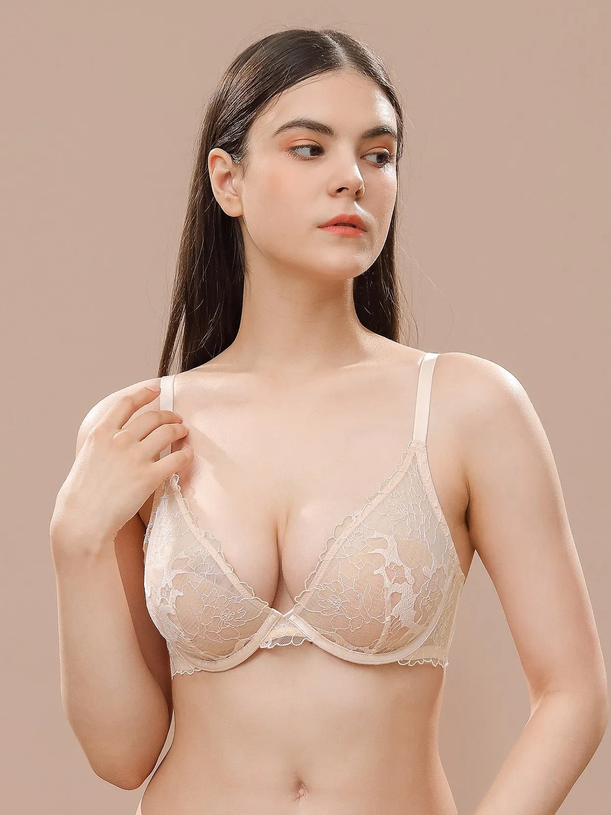 Floral Embroidered Demi Bra Nude