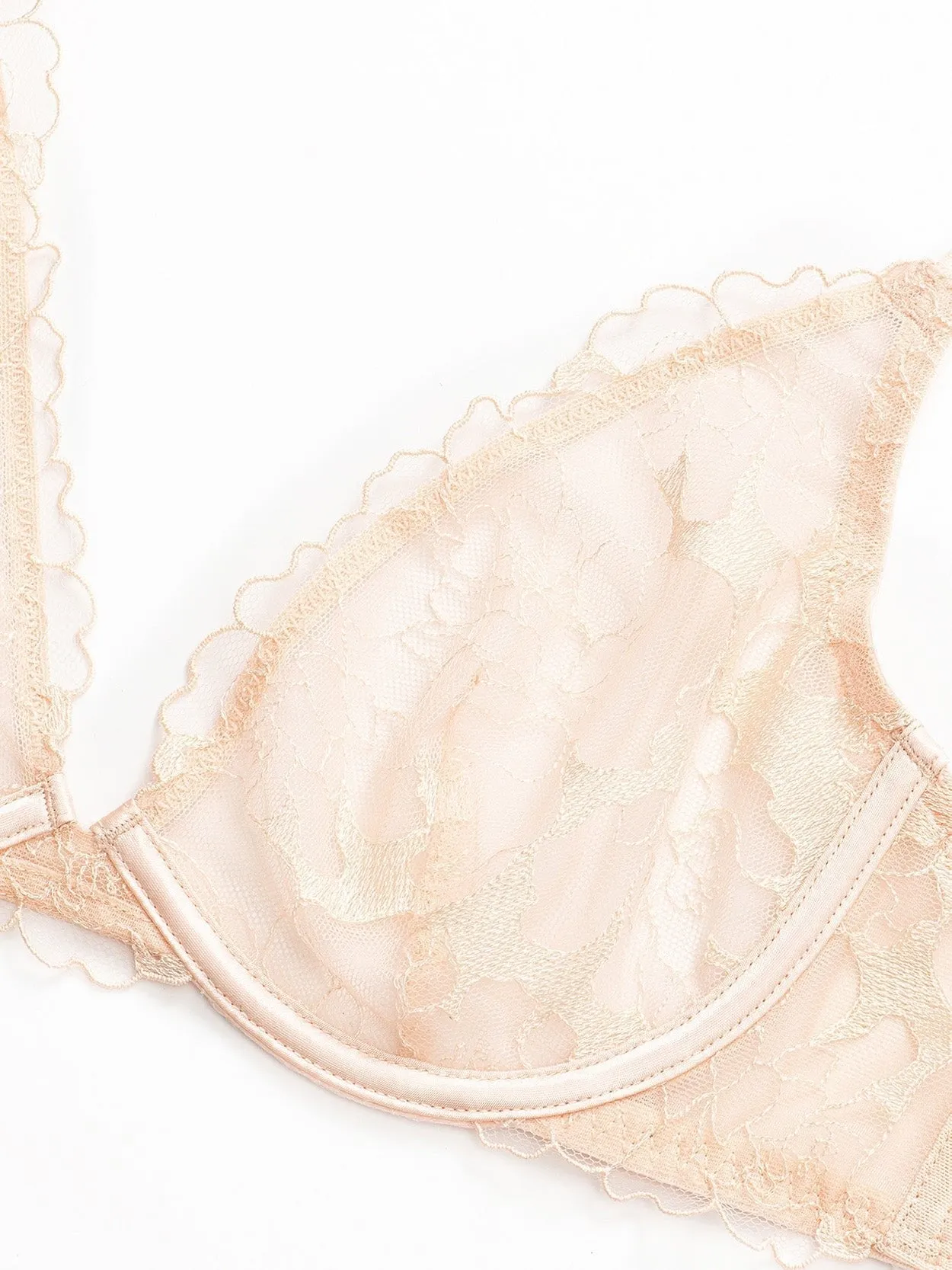 Floral Embroidered Demi Bra Nude