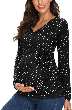 Floral Long Sleeve V-Neck Maternity Tops