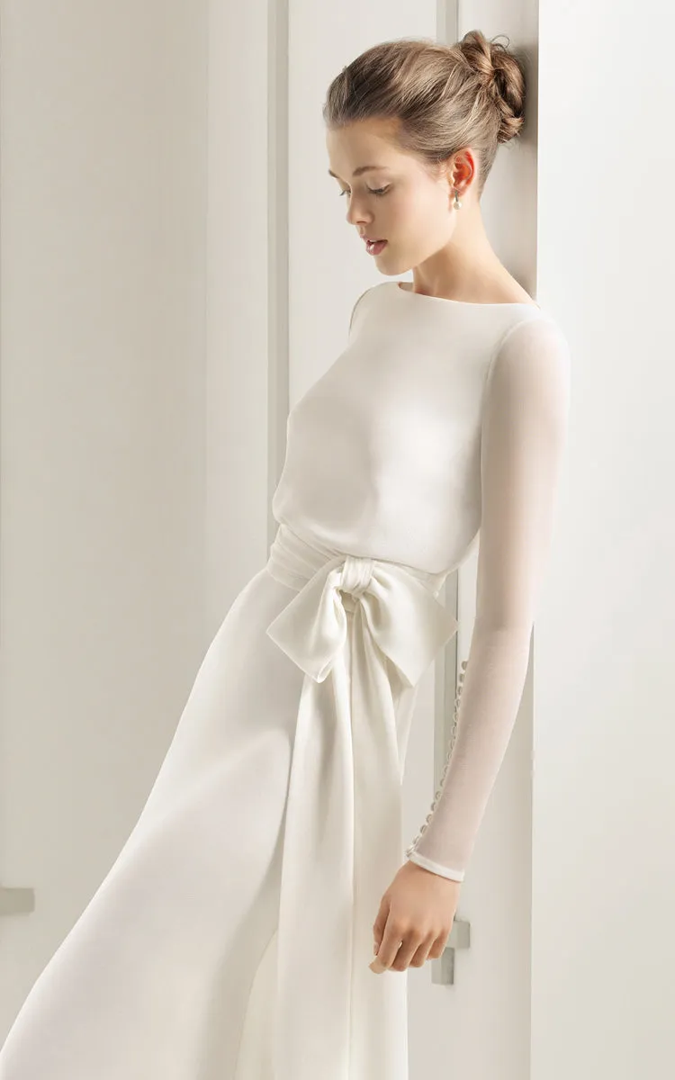 Flowing Long-Sleeved Dress With Bow And Decoratived Buttons-704029