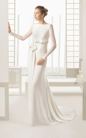 Flowing Long-Sleeved Dress With Bow And Decoratived Buttons-704029