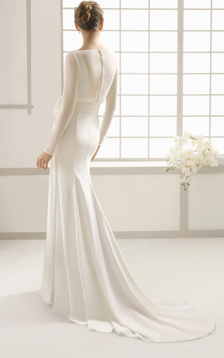 Flowing Long-Sleeved Dress With Bow And Decoratived Buttons-704029