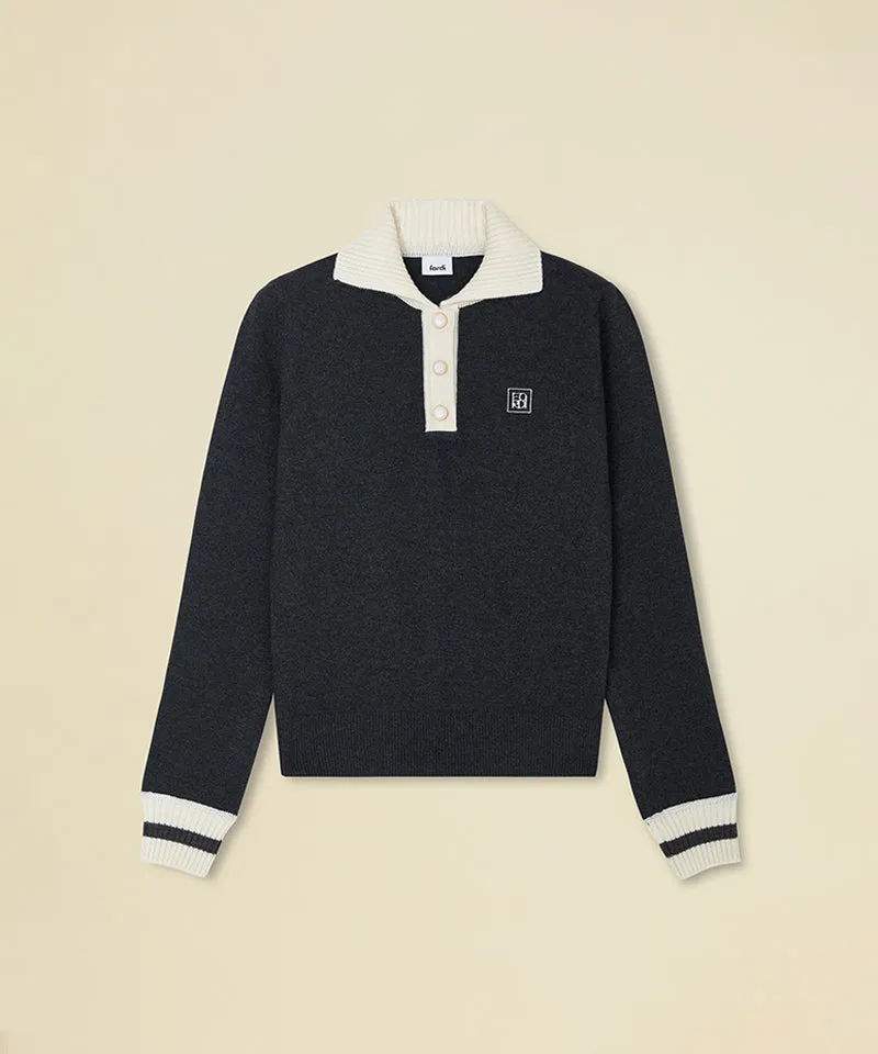 FORDI Rib Collar Long Sleeve Knit - Charcoal