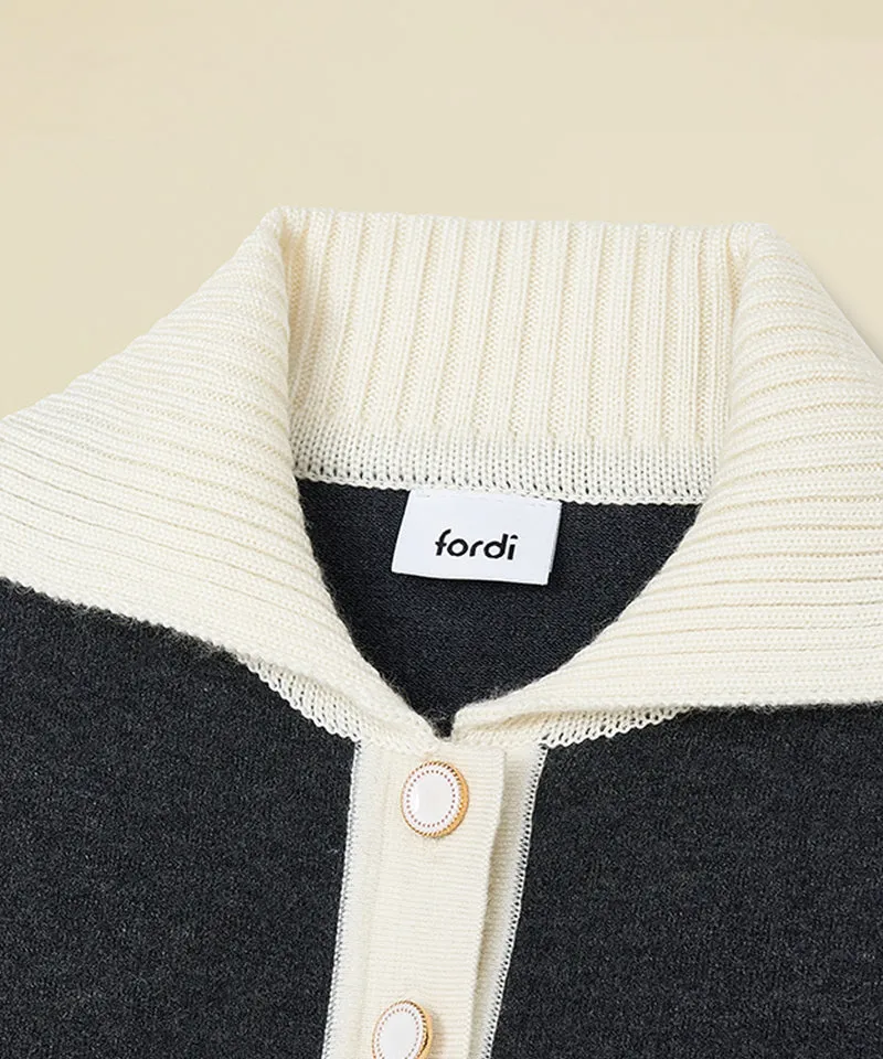 FORDI Rib Collar Long Sleeve Knit - Charcoal