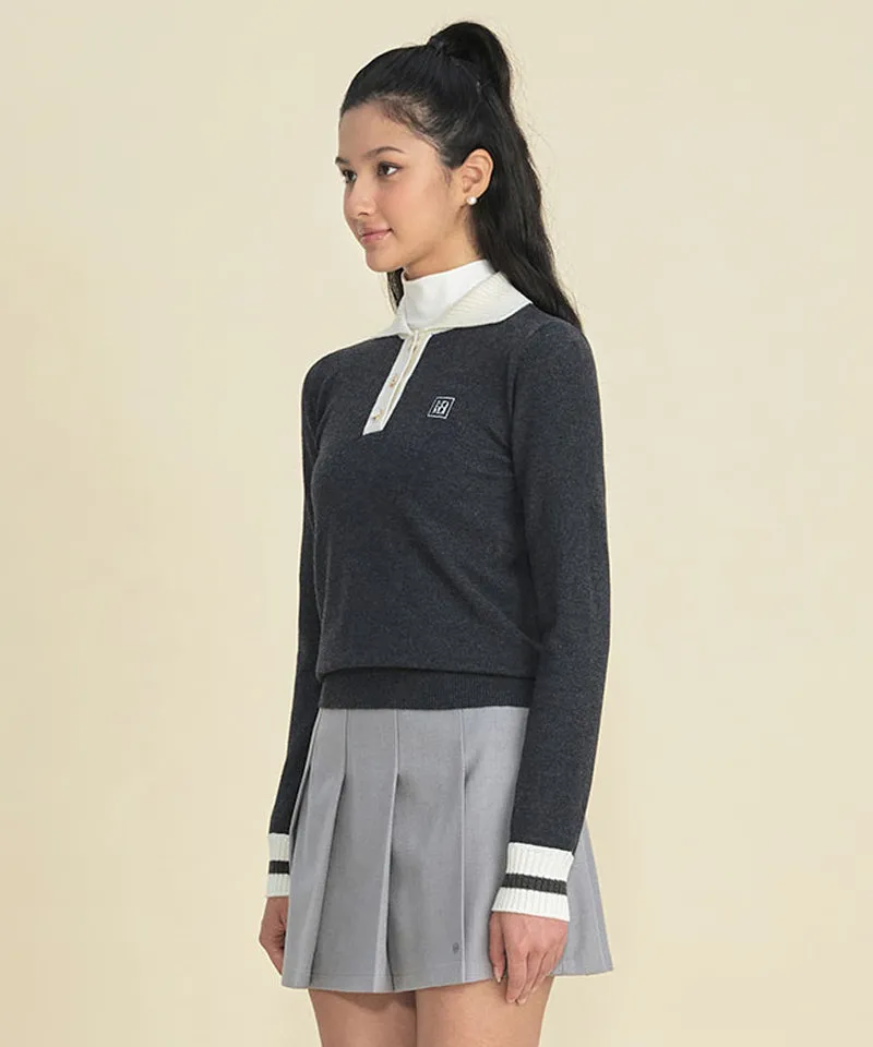 FORDI Rib Collar Long Sleeve Knit - Charcoal