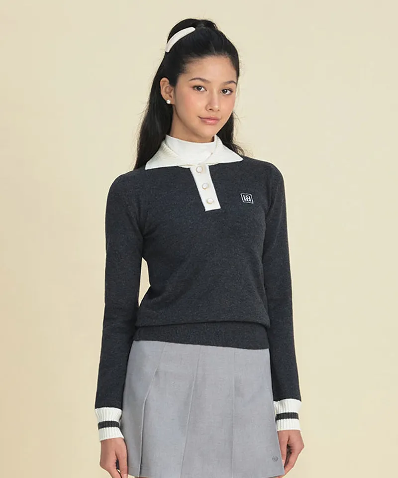 FORDI Rib Collar Long Sleeve Knit - Charcoal