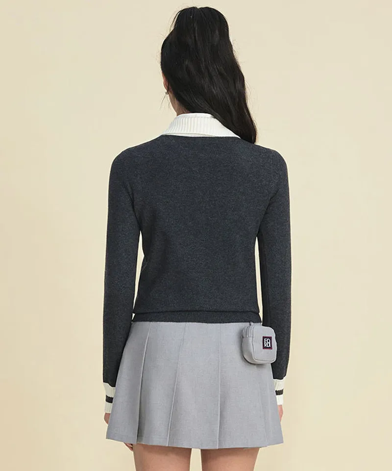 FORDI Rib Collar Long Sleeve Knit - Charcoal