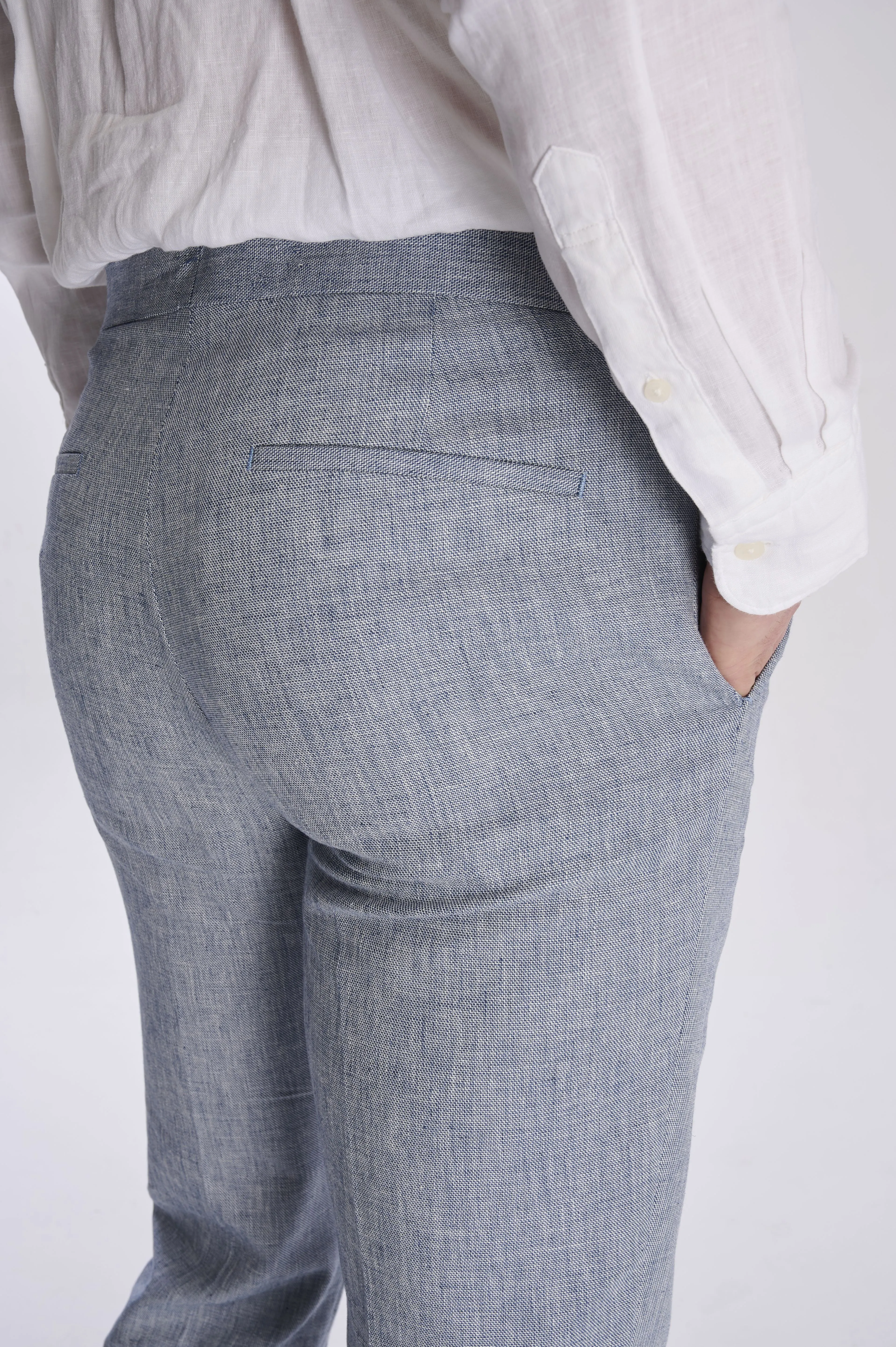 Giacomo Slim Fit Cotton Linen Suit Trousers in Chambray