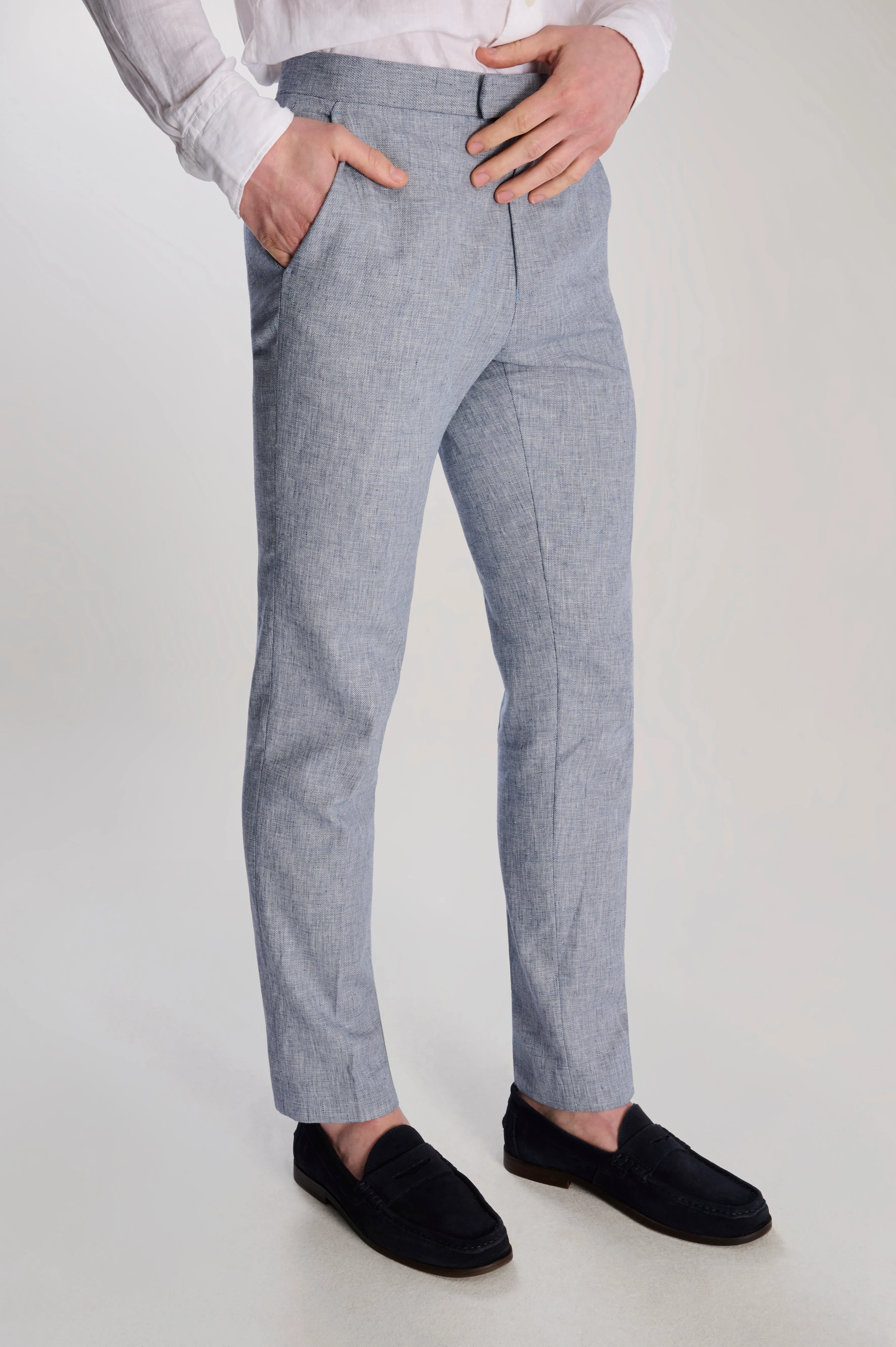 Giacomo Slim Fit Cotton Linen Suit Trousers in Chambray