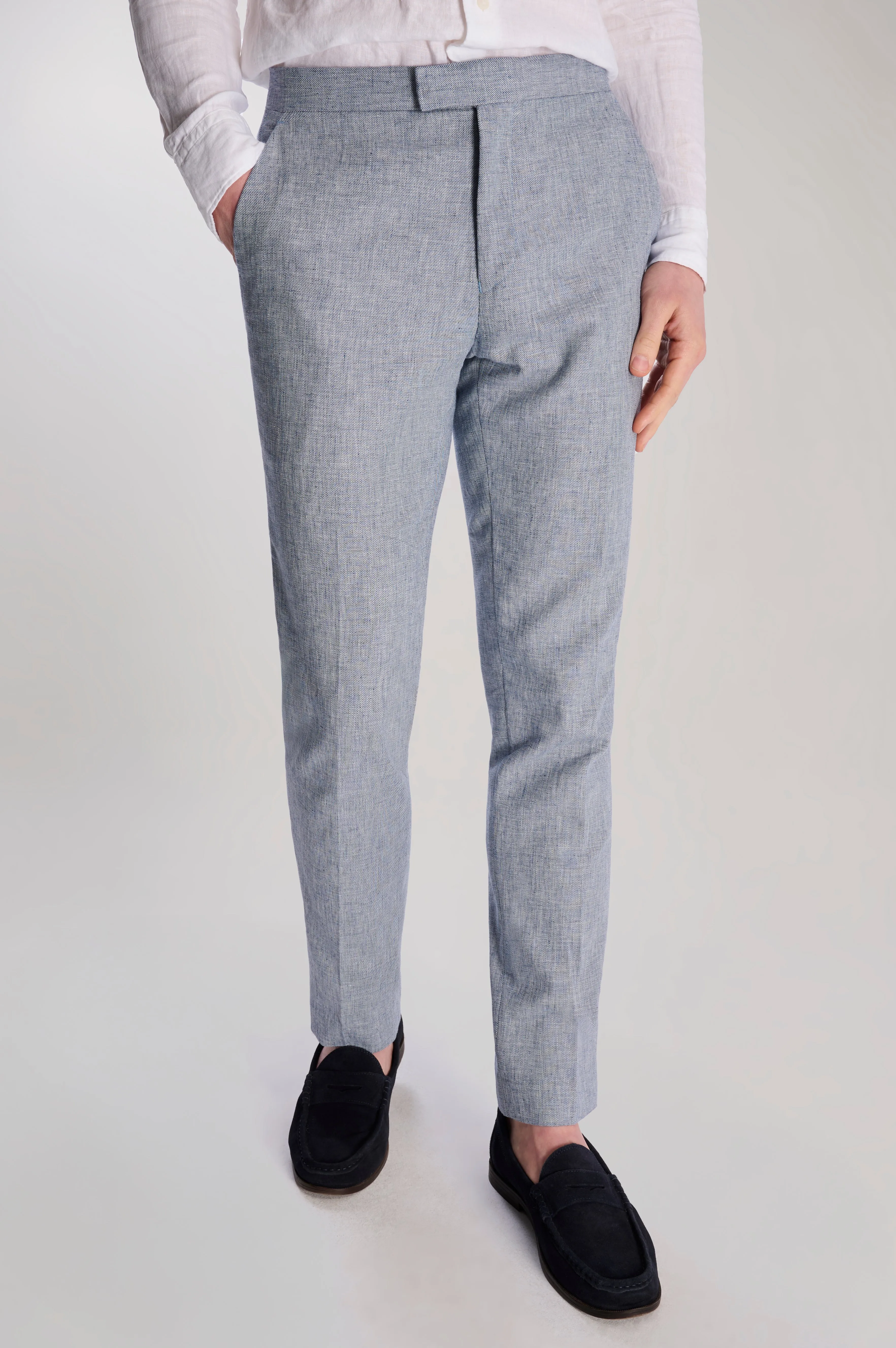 Giacomo Slim Fit Cotton Linen Suit Trousers in Chambray