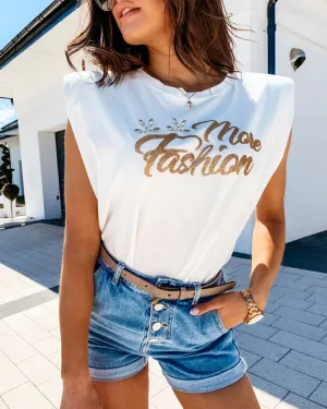 Golden Text Letters Sleeveless T-Shirt