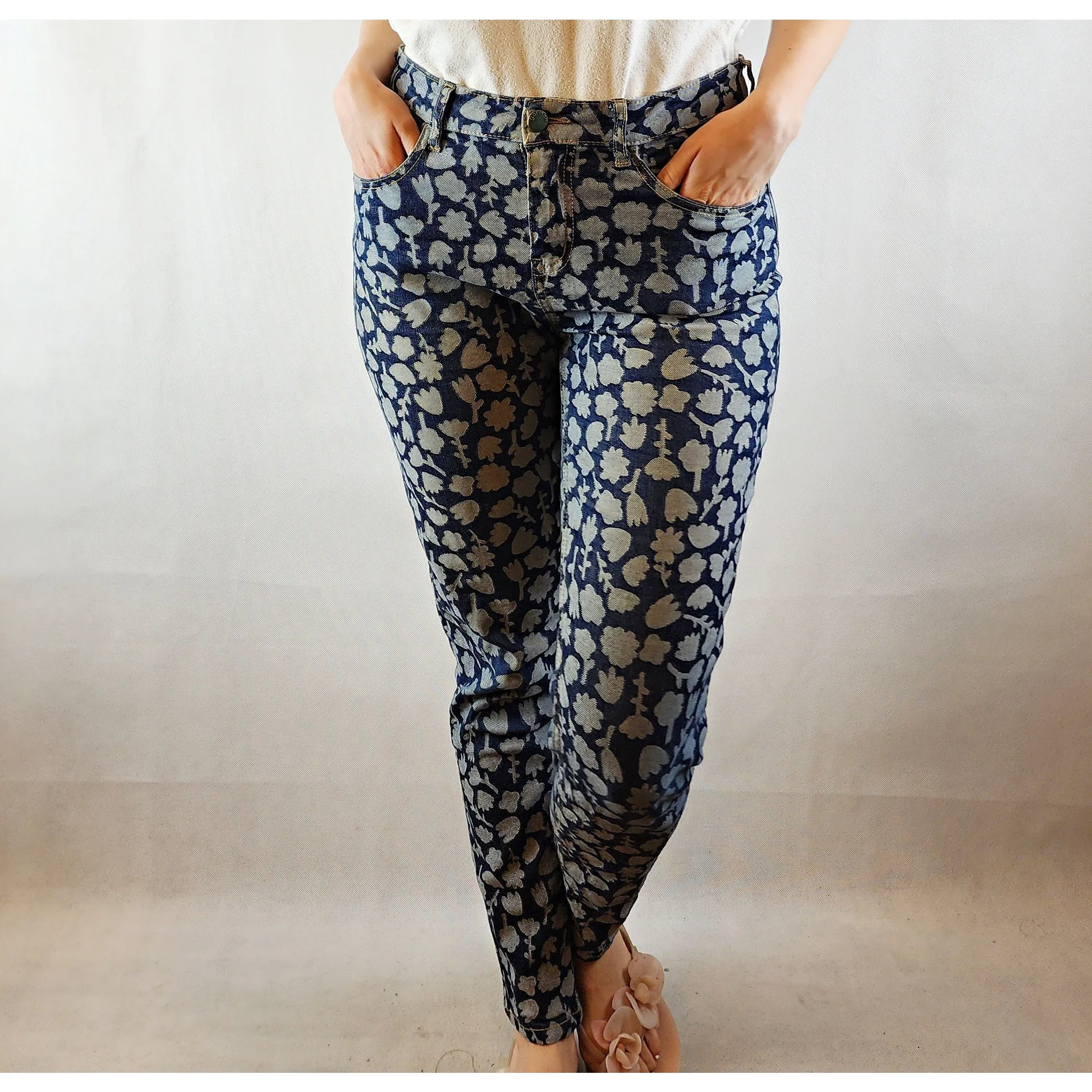 Gorman dark denim jeans with light denim floral shapes size 10
