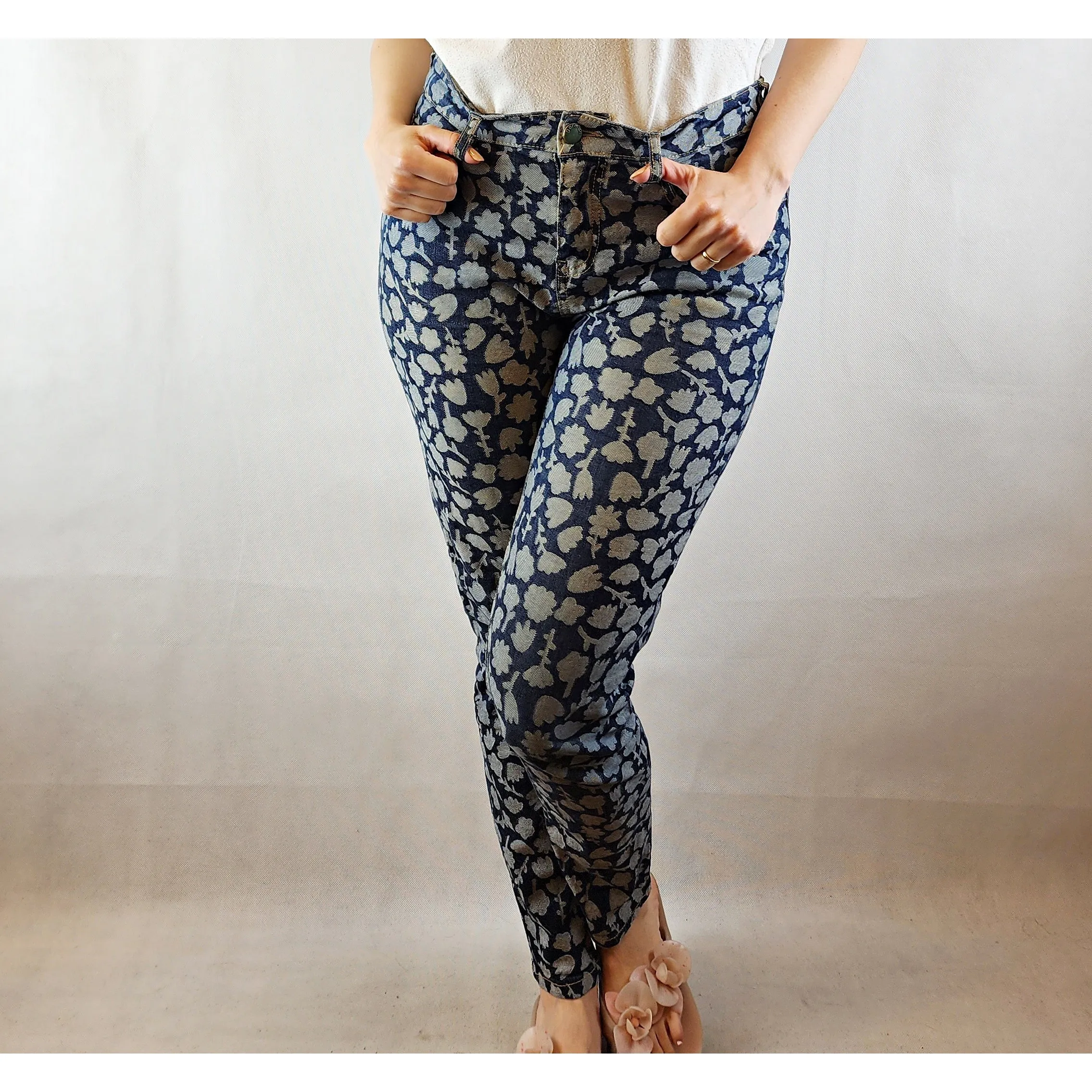 Gorman dark denim jeans with light denim floral shapes size 10