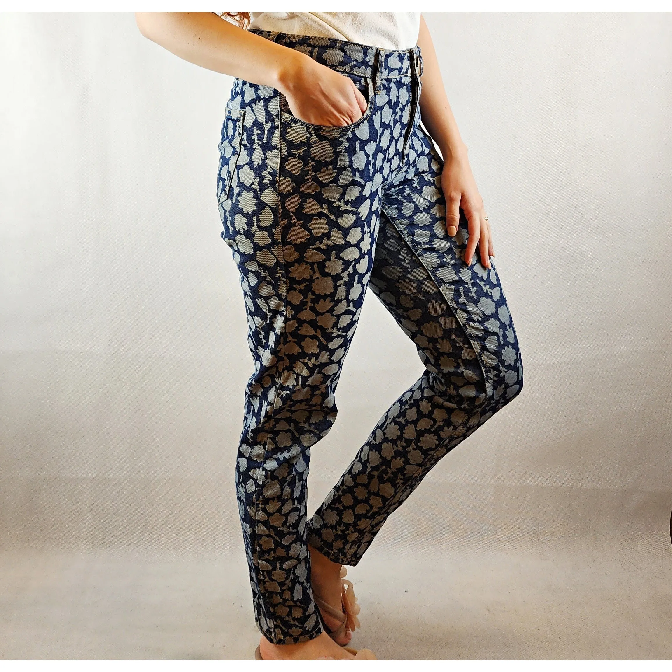 Gorman dark denim jeans with light denim floral shapes size 10